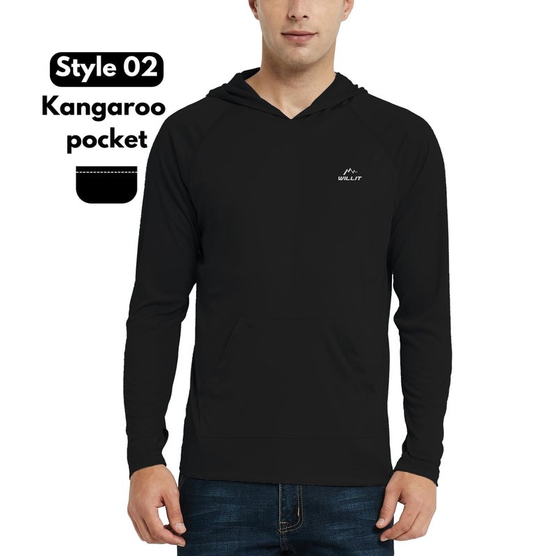 Willit Men's UPF 50+ Sun Protection Hoodie Shirt Long Sleeve Rash Guard Fishing SPF Outdoor UV Shirt Lightweight Pocket Black XL - Image 2